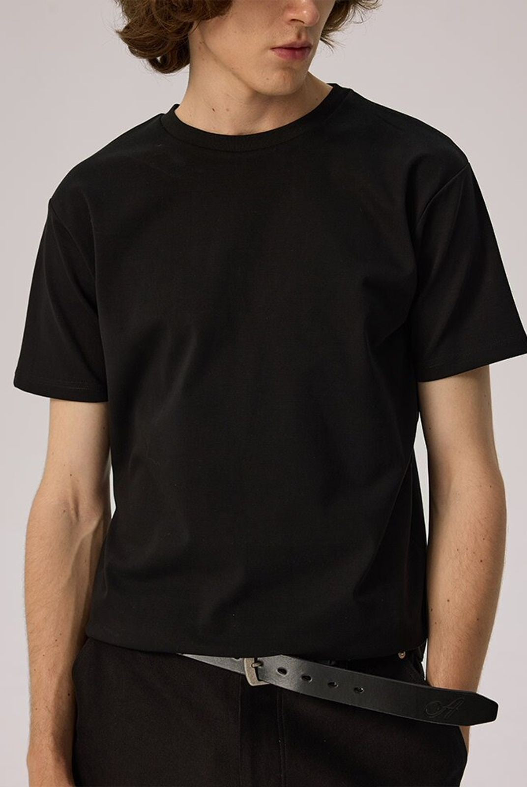 AFterTaste Supima Cotton Crew Neck T Shirt in Black - On Model