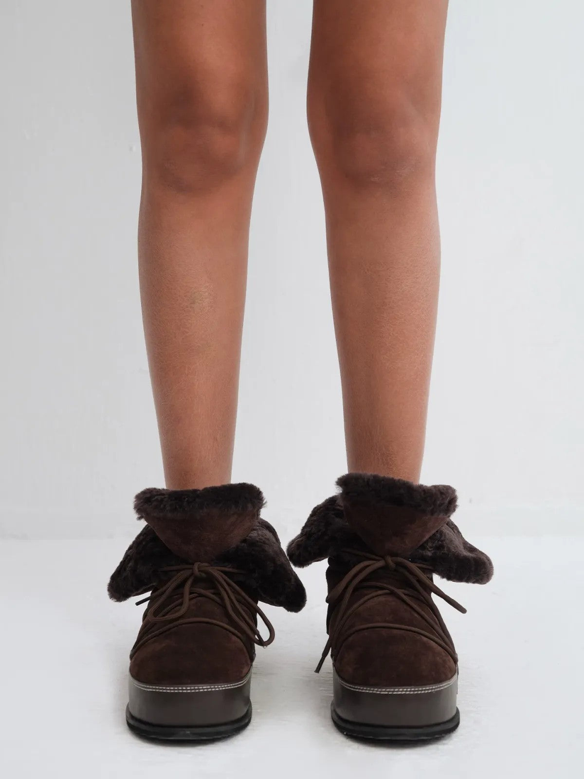 RARELY ALIKE Wool Lined Hidden Wedge Boots in Brown - On Model