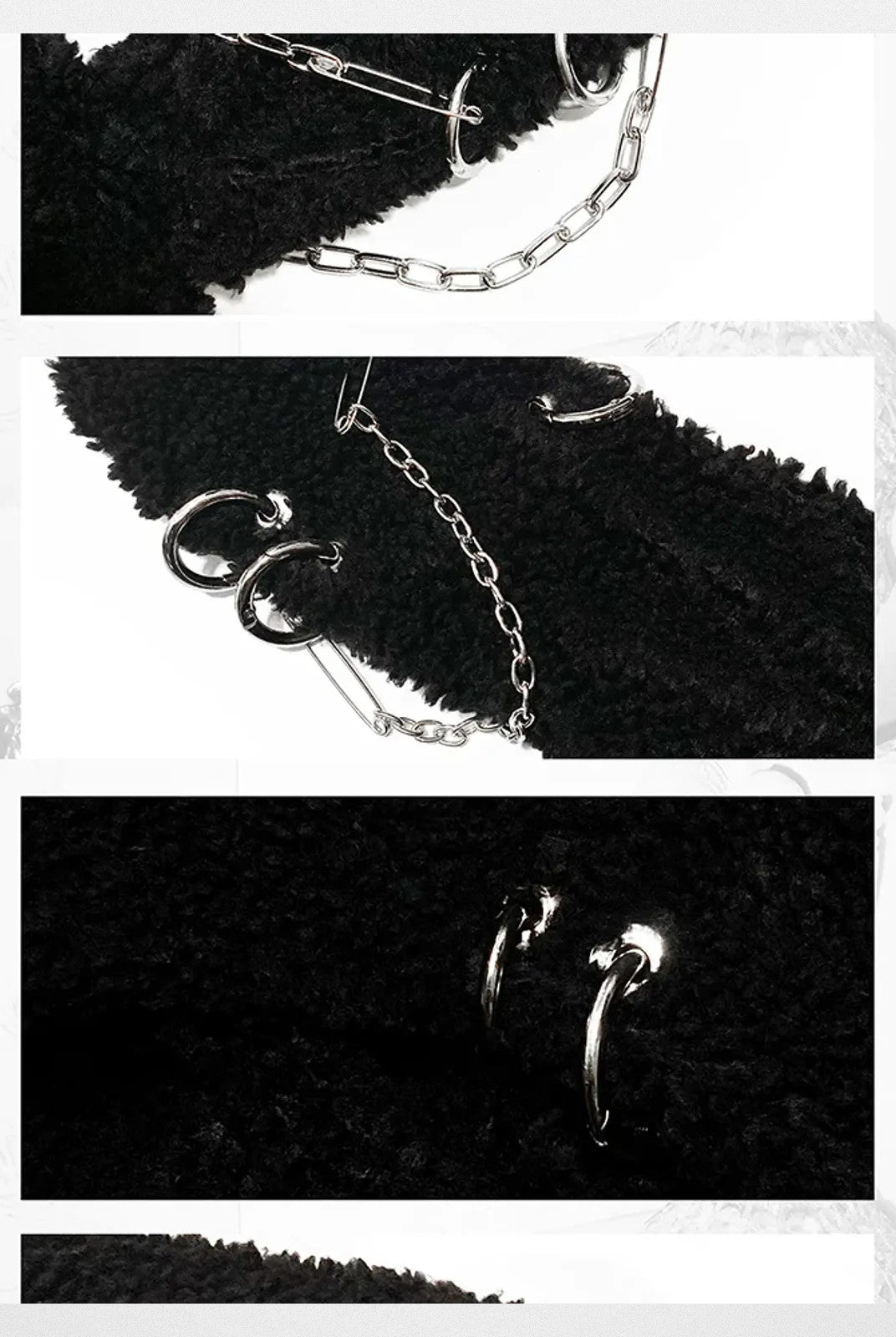 CFIERCE Pierced Plush Bunny Hooded Scarf in Black - Detail