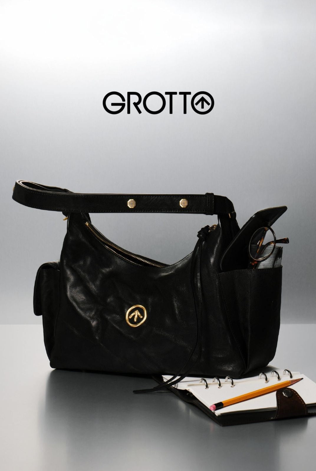 Grotto Vegetable Tanned Sheepskin Hobo in Black