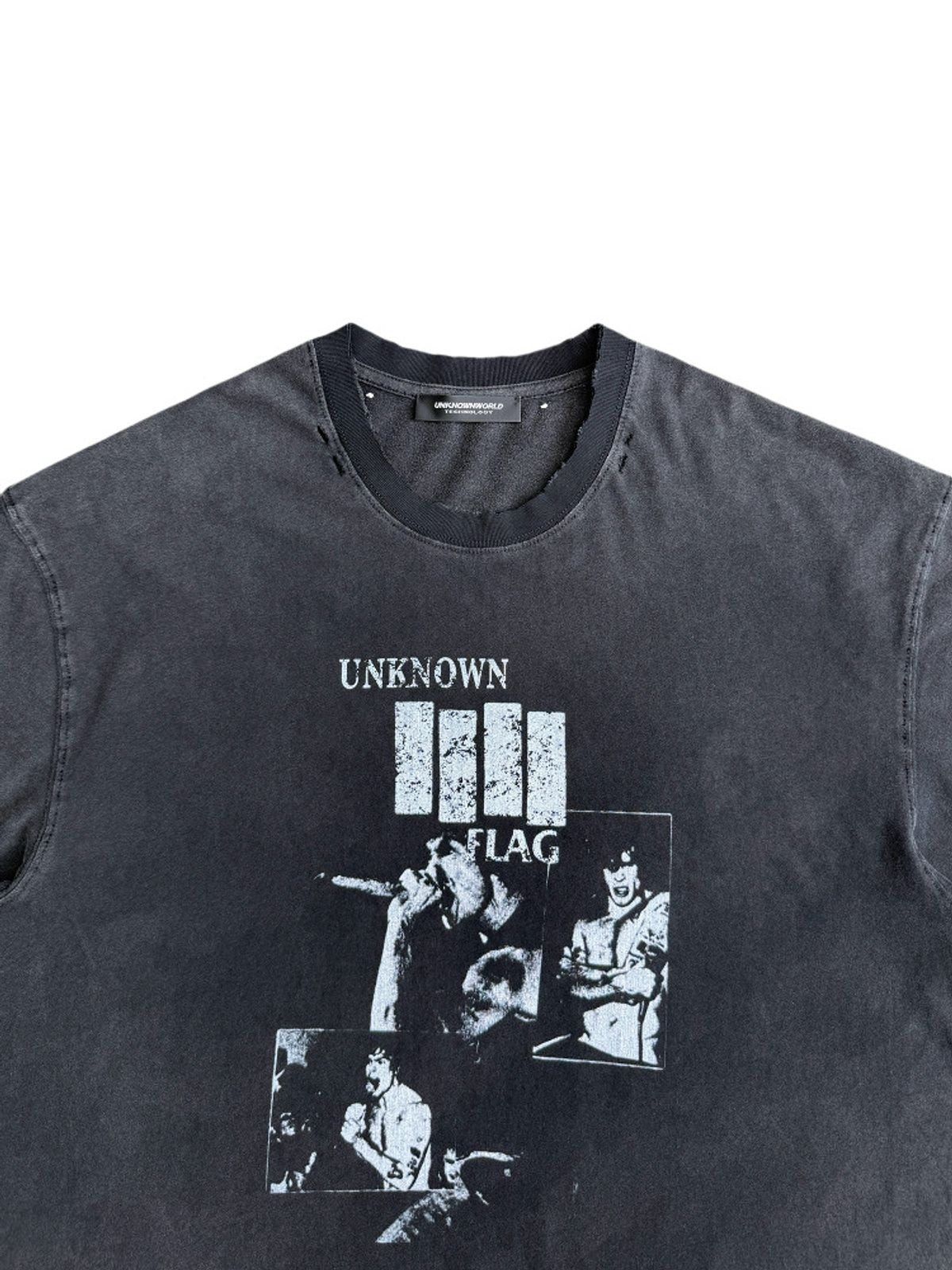 UNKNOWNWORLD Sun Faded Distressed Flag Print T Shirt in Black