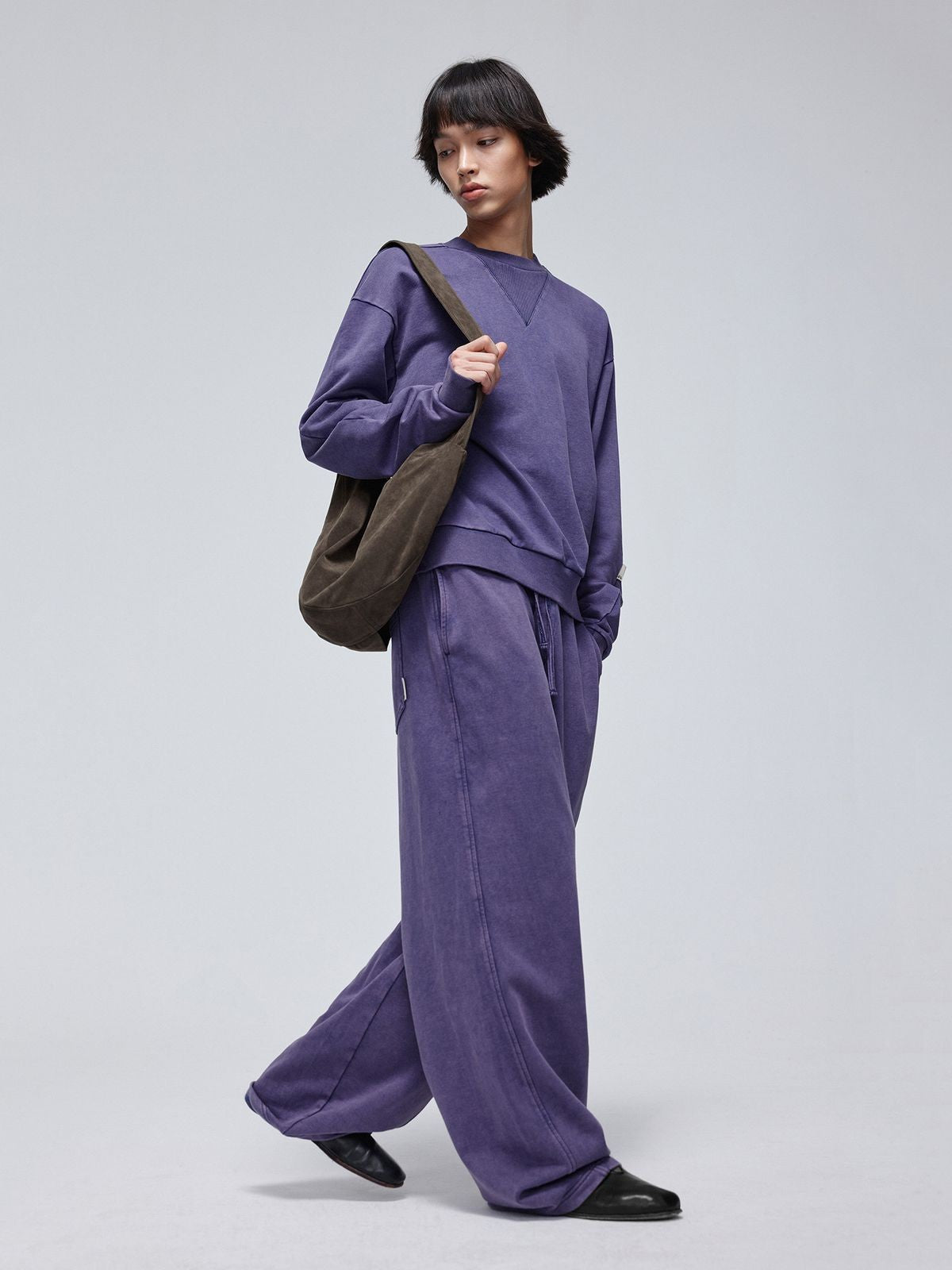 Simple Project Faded V Insert Sweatshirt in Purple - On Model