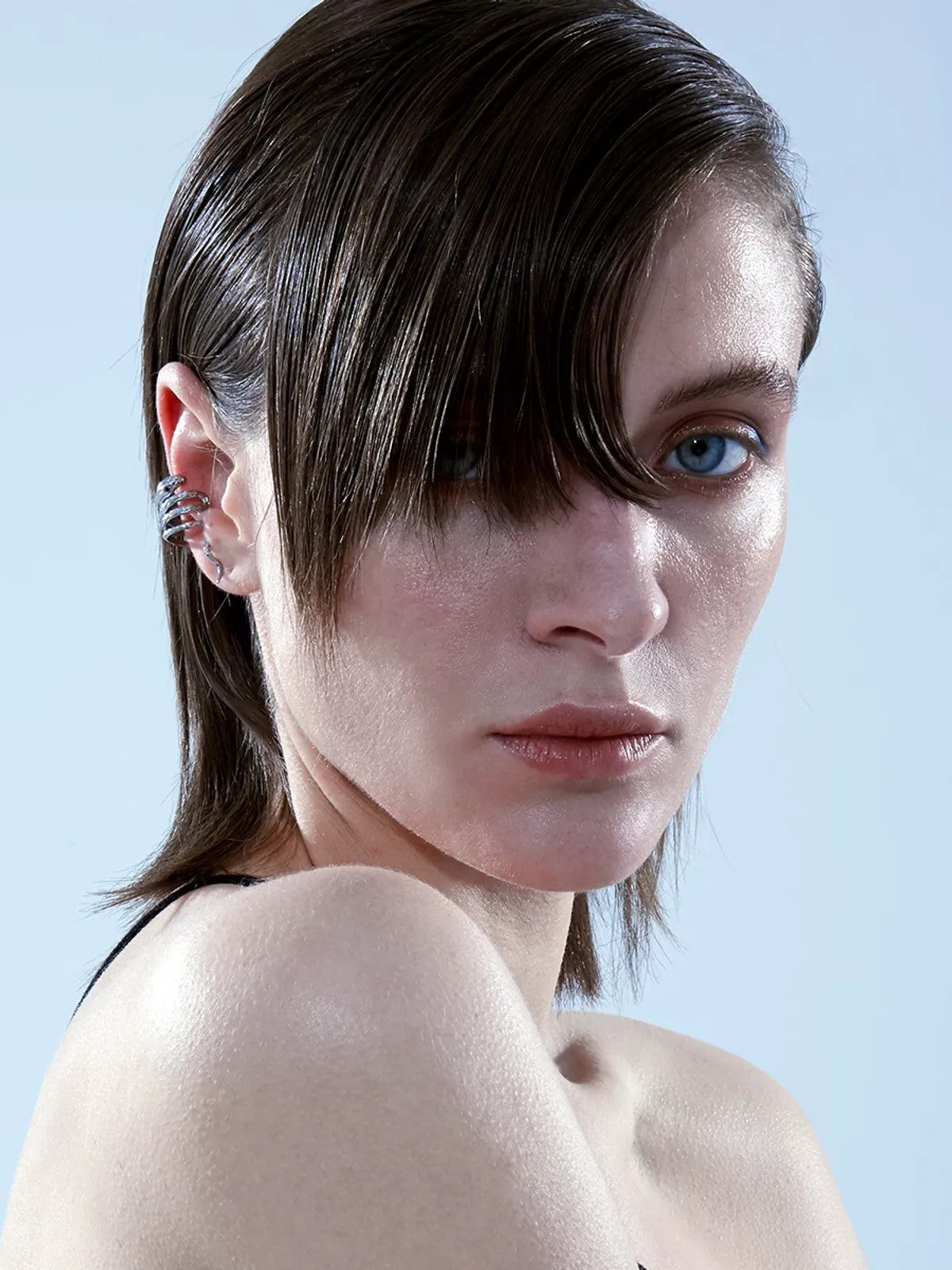 BLACKHEAD Snake Shape Ear Cuff in Silver - On Female Model