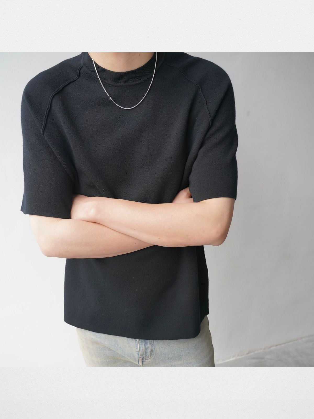 Roolrren Homme Merino Wool Raglan T Shirt in Black - On Model