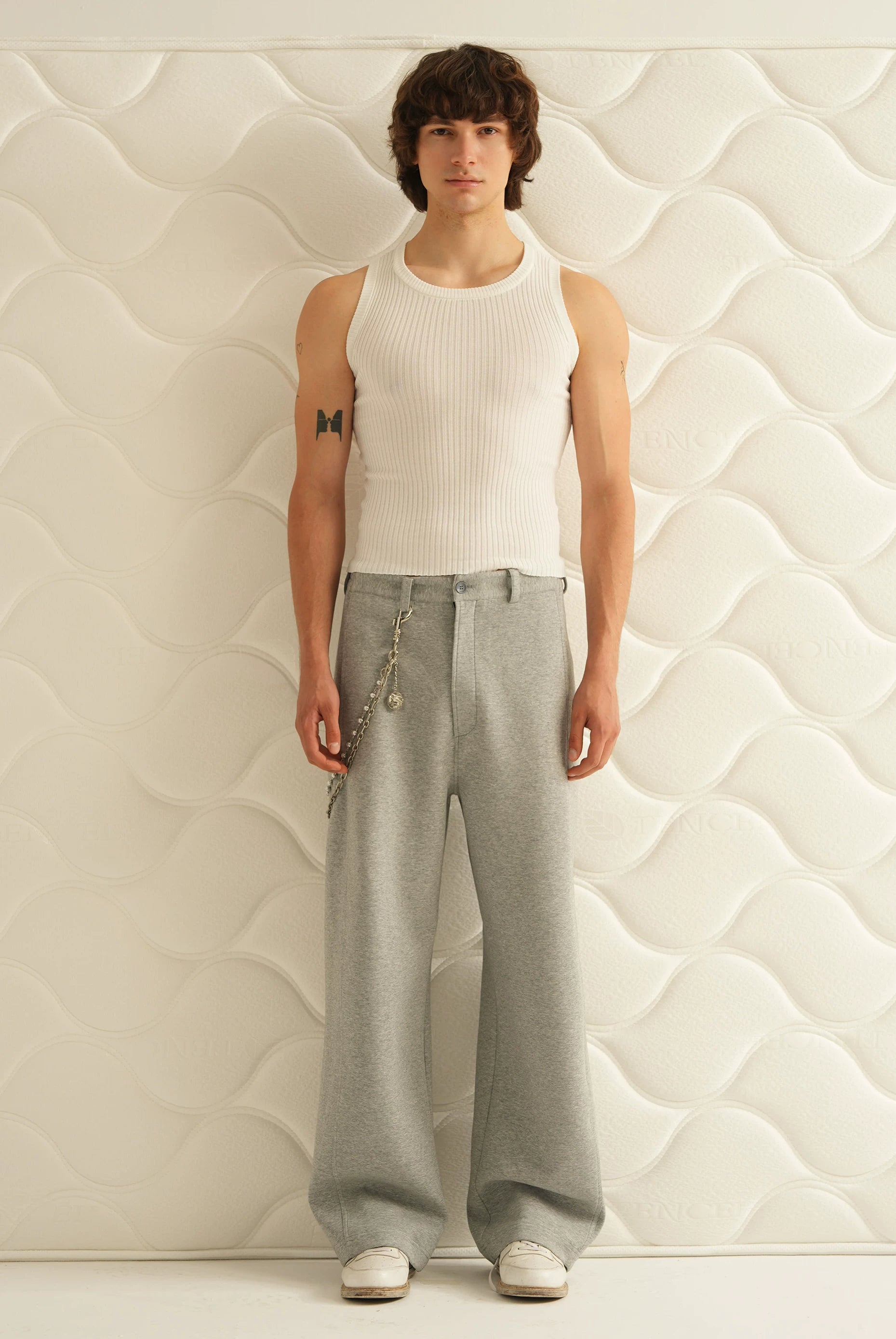 Retro 21 Ribbed Knit Viscose Tank Top in White - On Model