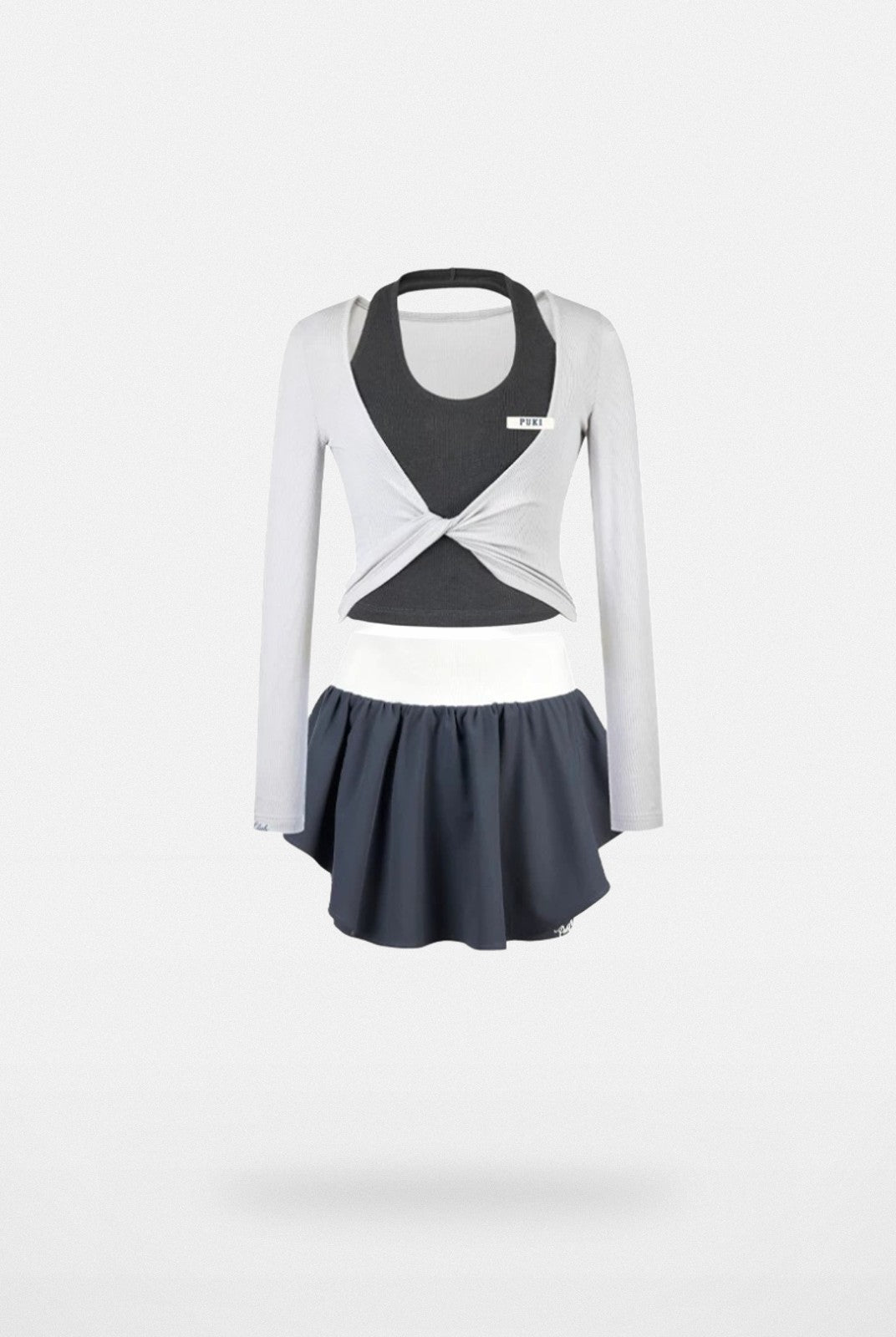 PUKI Mock Layered Halter Top in Gray