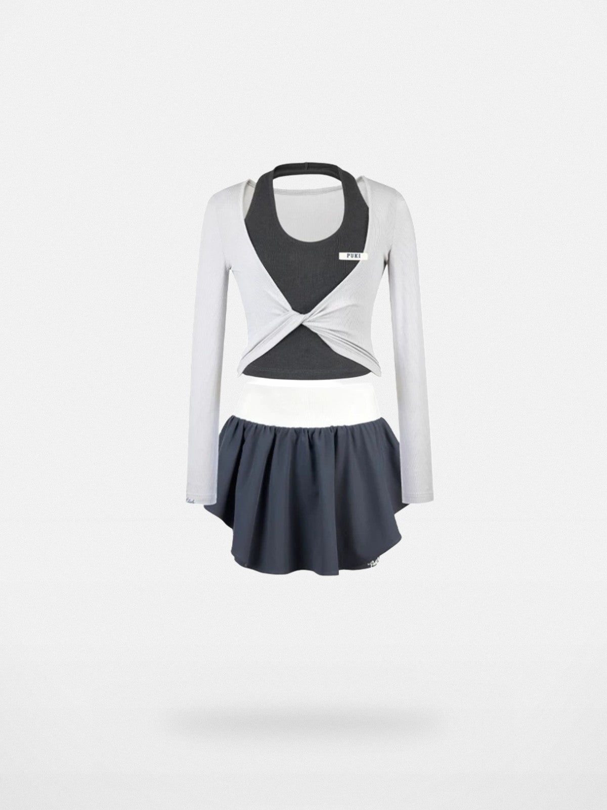 PUKI Mock Layered Halter Top in Gray