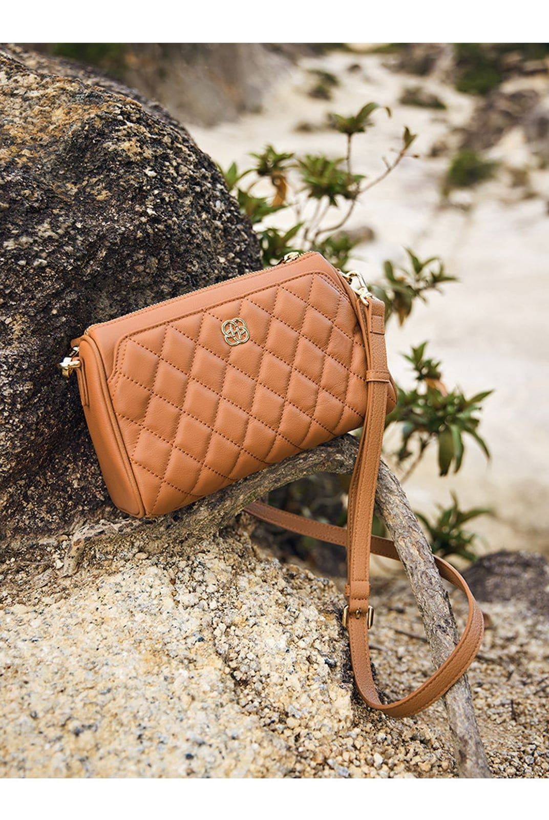 HONGU Quilted Cowhide Crossbody Bag in Beige - Lifestyle