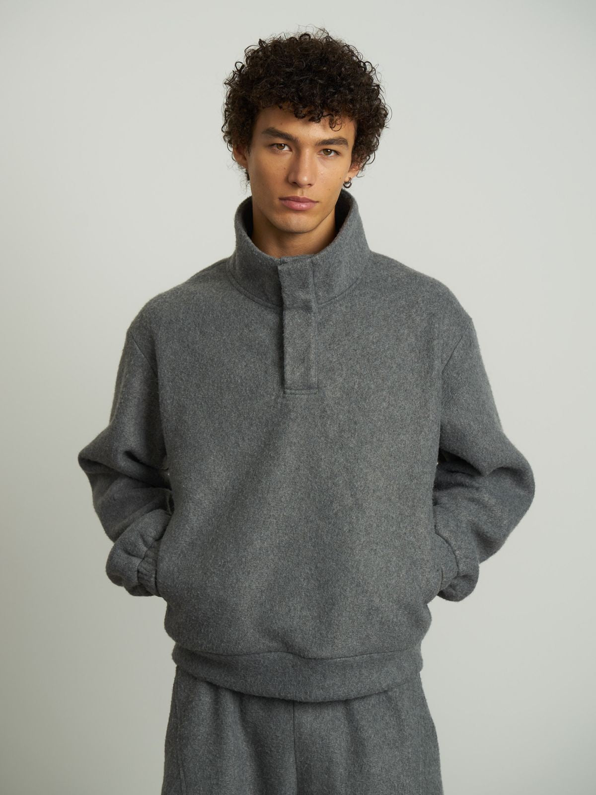 Retro 21 High Neck Fleece Sweatshirt in Gray - On Model