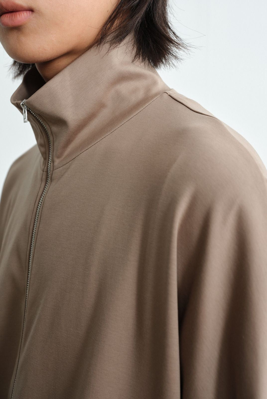 ROYA Liquid Ammonia Pima Cotton Zip Jacket in Beige - Detail