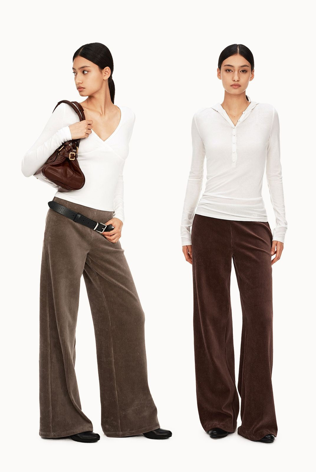 PUKI High Stretch Corduroy Trousers in Brown - On Model