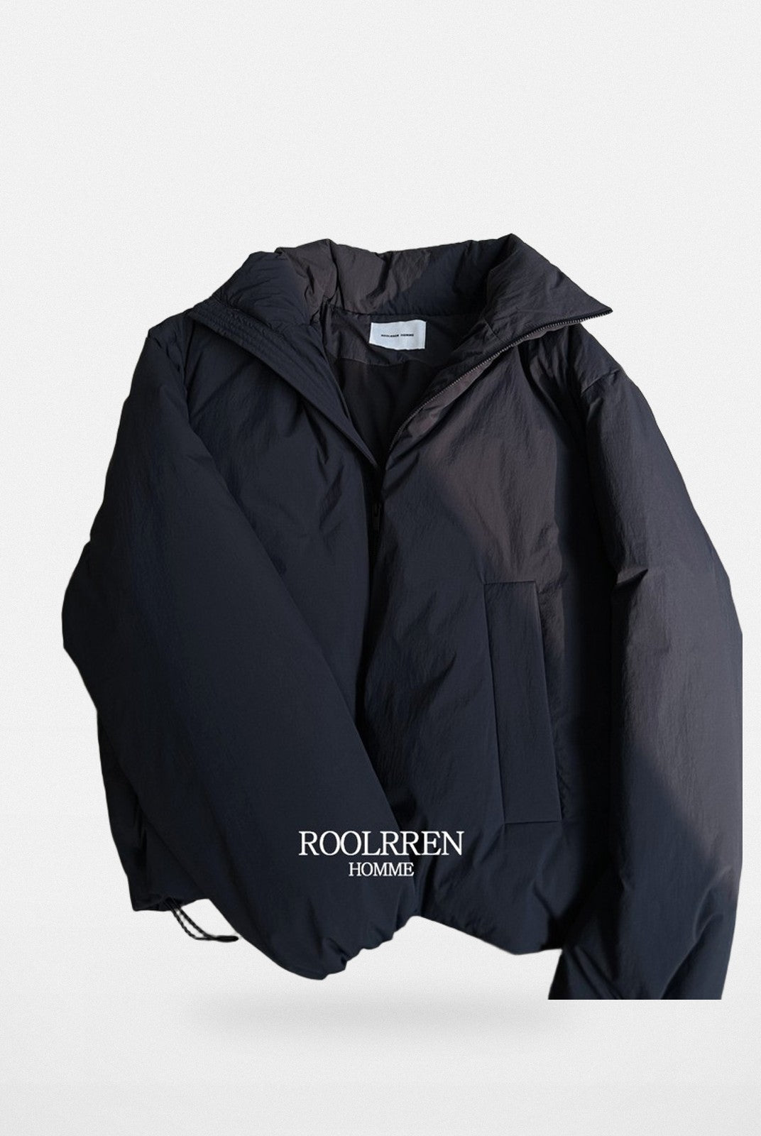Roolrren Homme Lightweight Stand Collar Down Puffer in Navy Blue