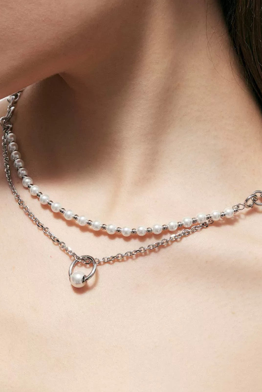 BLACKHEAD Double Layer Pearl Pendant Bracelet in Silver - On Model