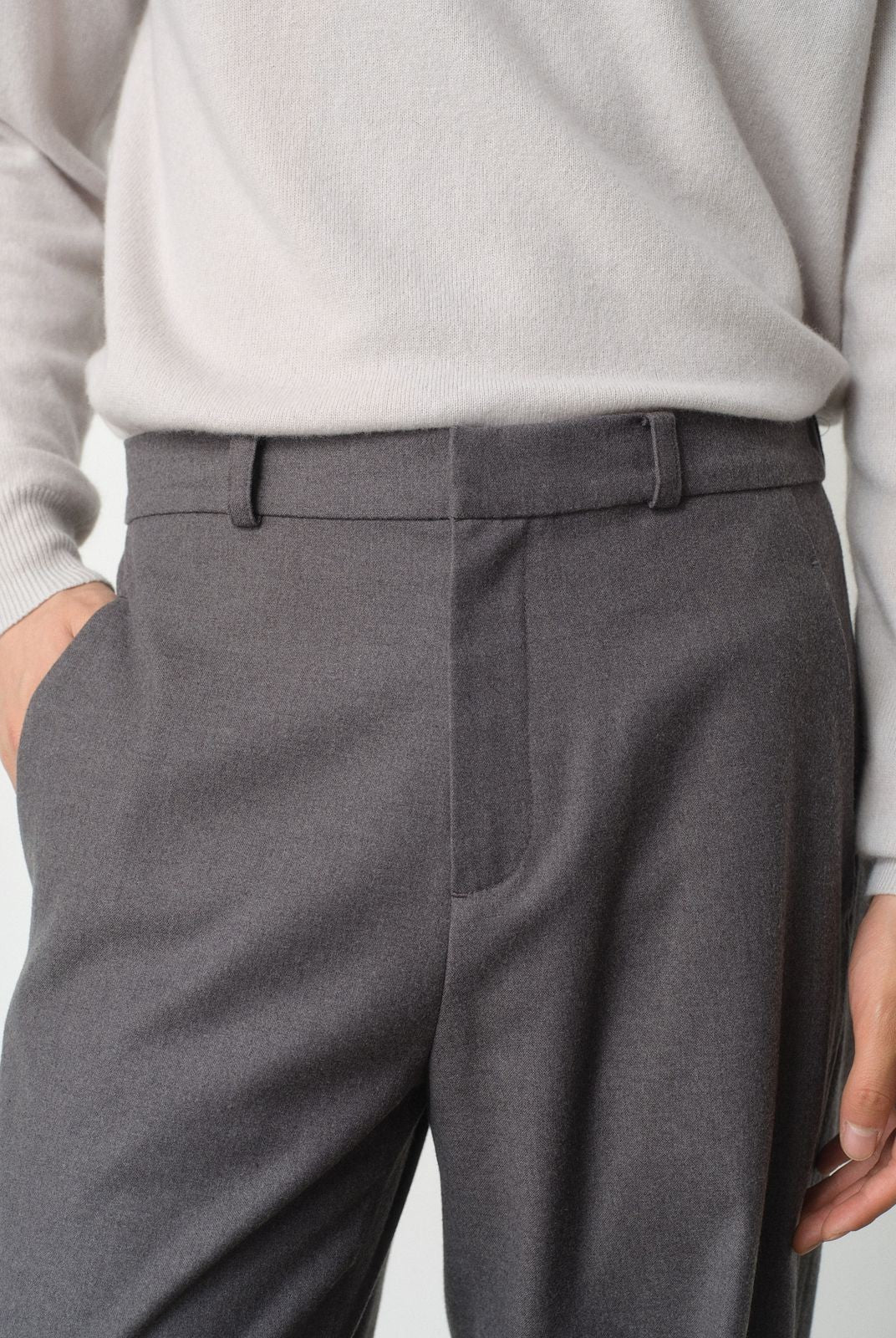 ROYA Tencel Wool Blend Suit Trousers in Gray - On Model