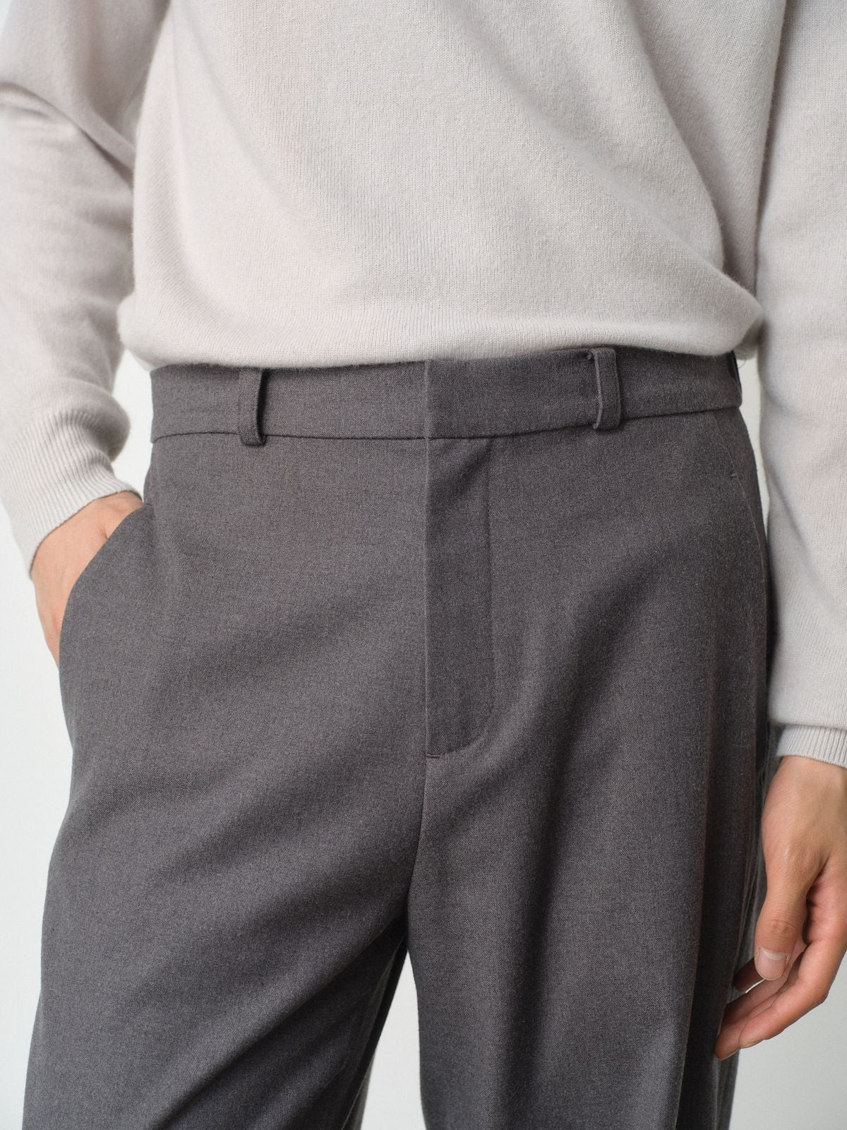 ROYA Tencel Wool Blend Suit Trousers in Gray - On Model