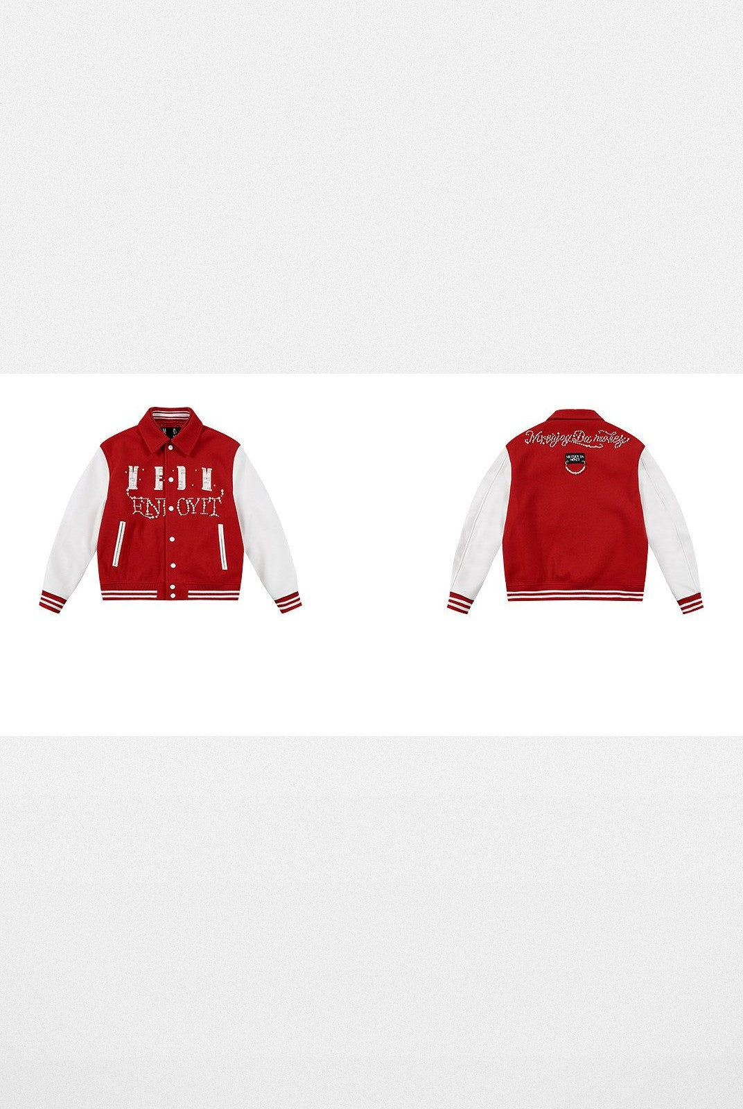 MEDM Pearl Logo Collared Varsity Jacket in Red