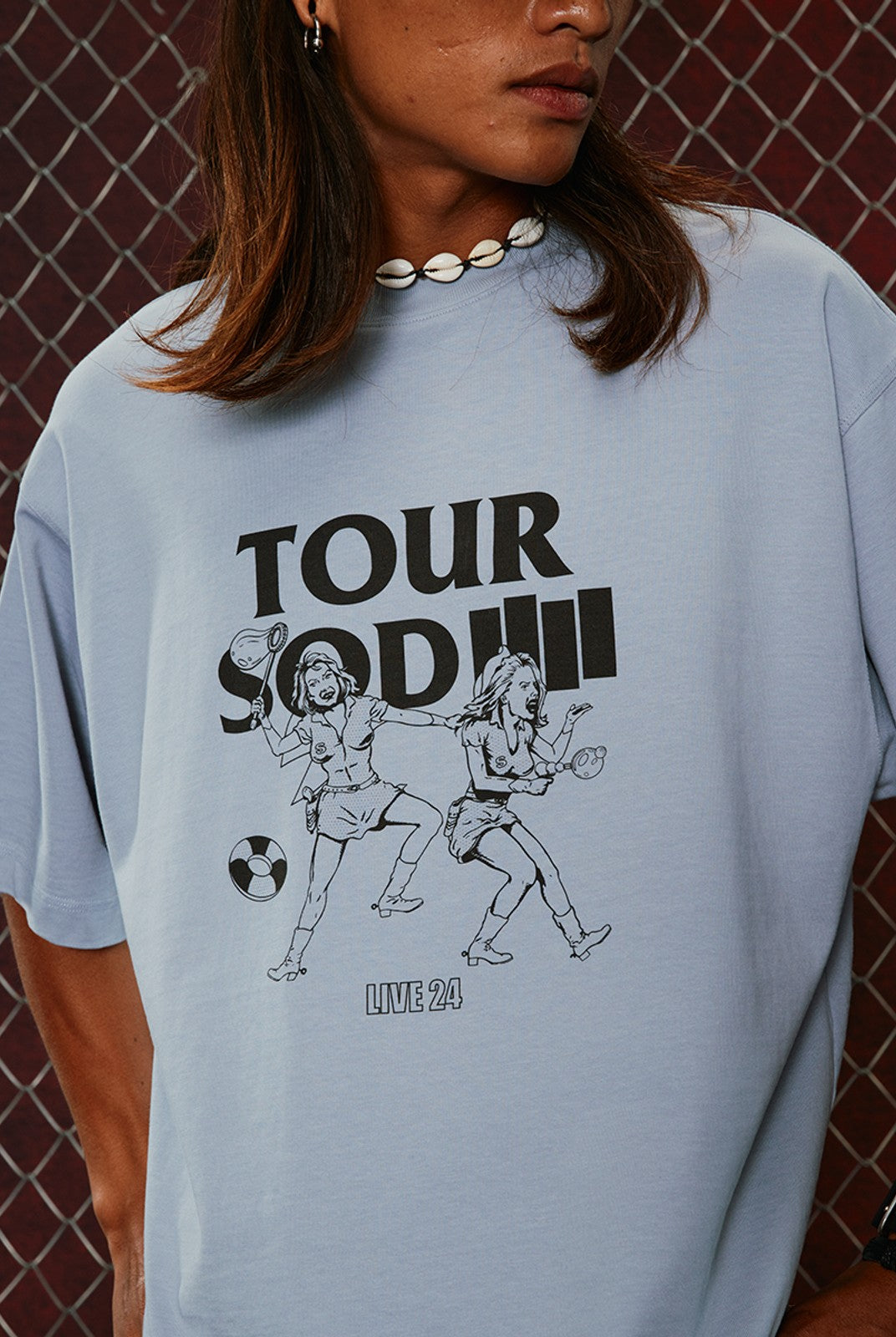 SOD Online Store Vintage Washed Tour Graphic T Shirt in Blue