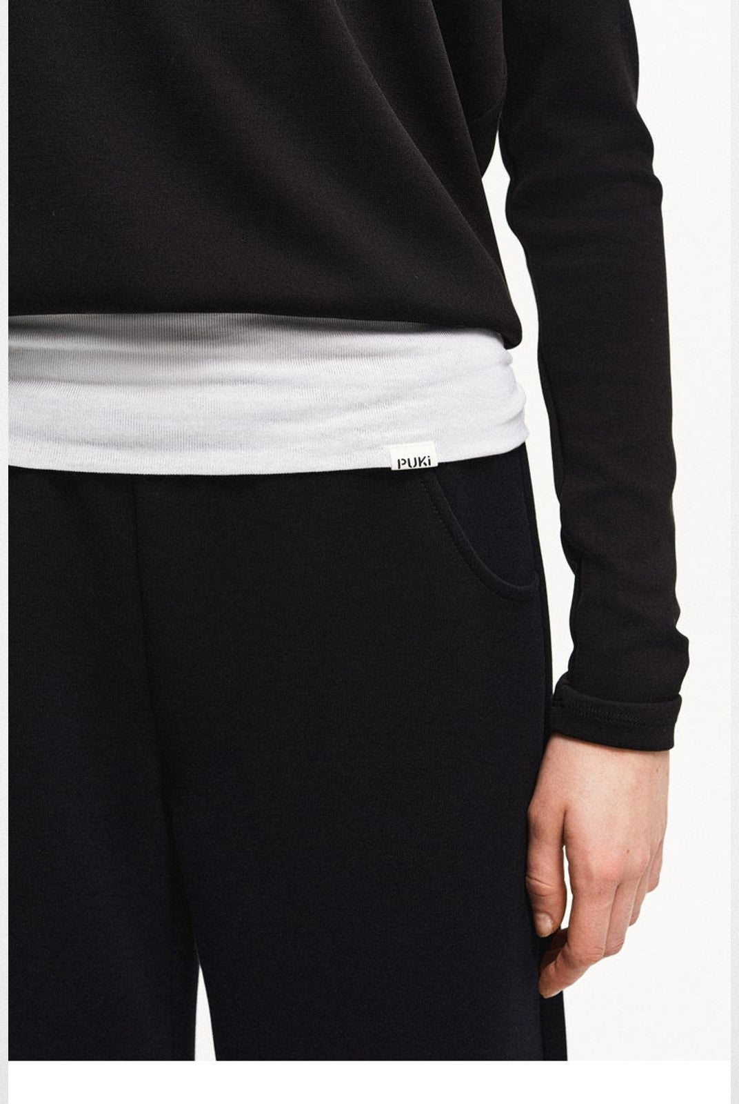 PUKI Layered Off Shoulder Sweatshirt in Black - Detail