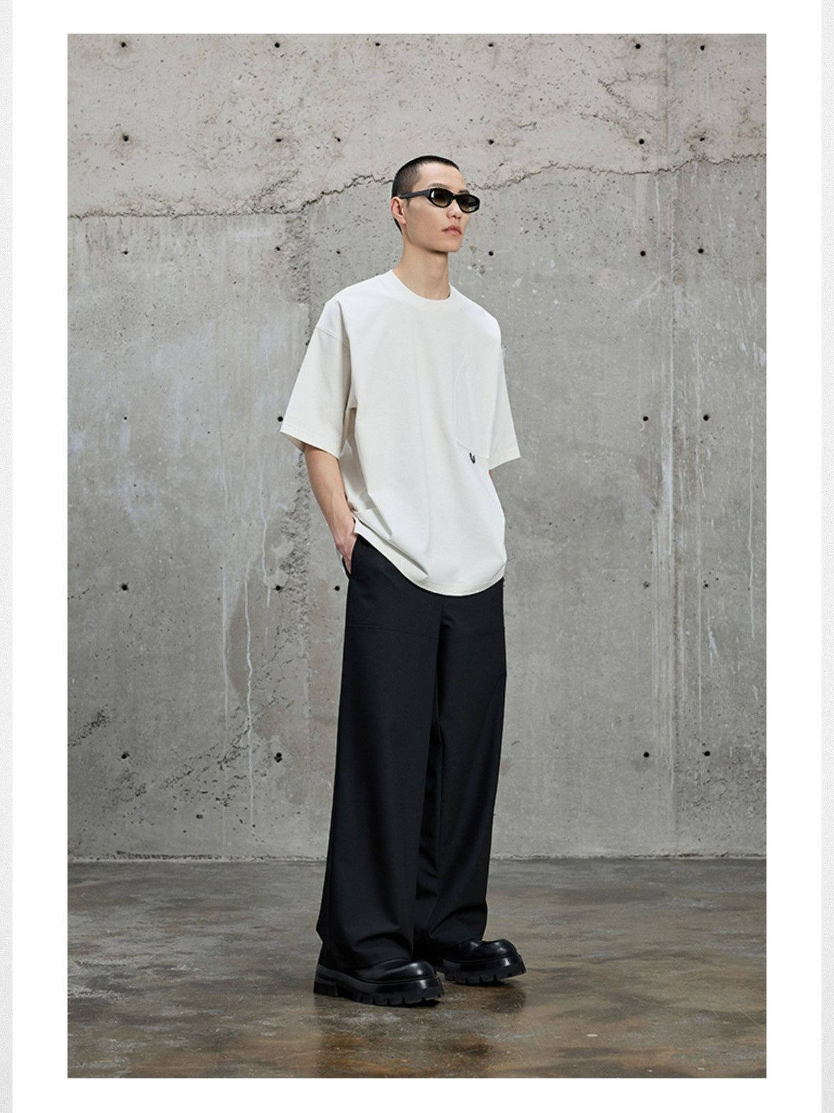NANS Chain Textured Straight Leg Trousers in Black - On Model