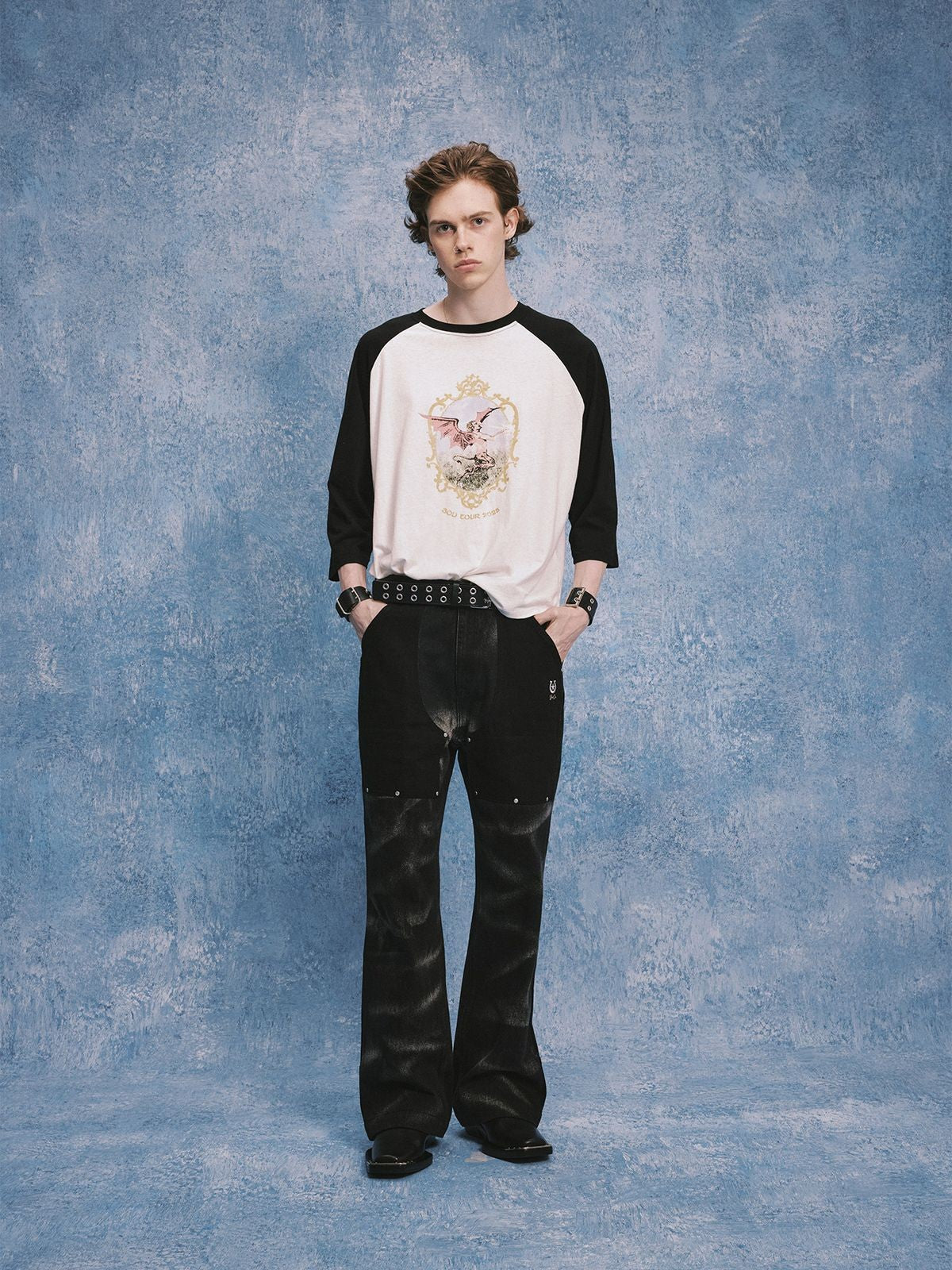 SOD Rivet Panel Micro Flare Jeans in Black - On Model