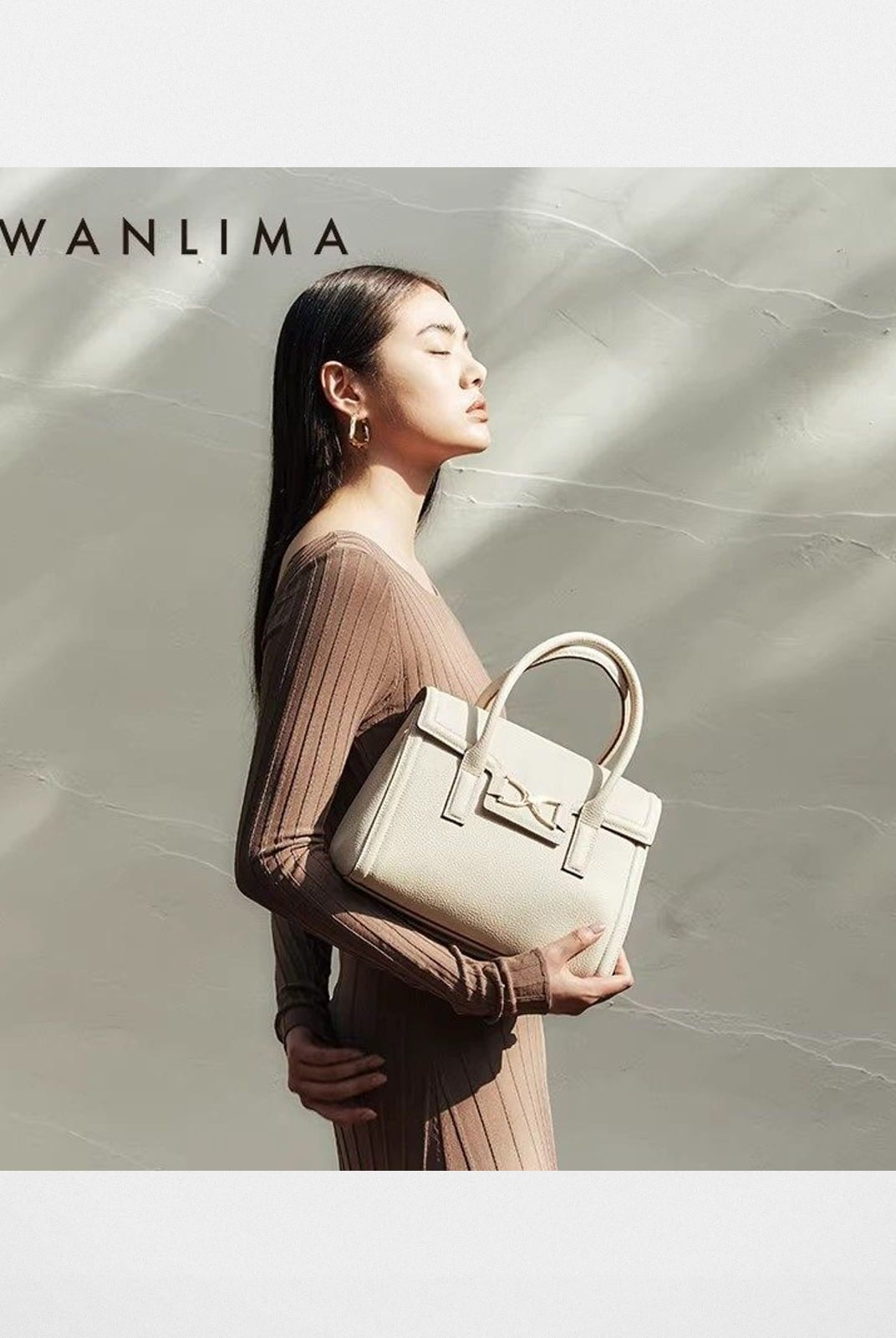 WANLIMA Cowhide Leather Top Handle Bag in White - Lifestyle