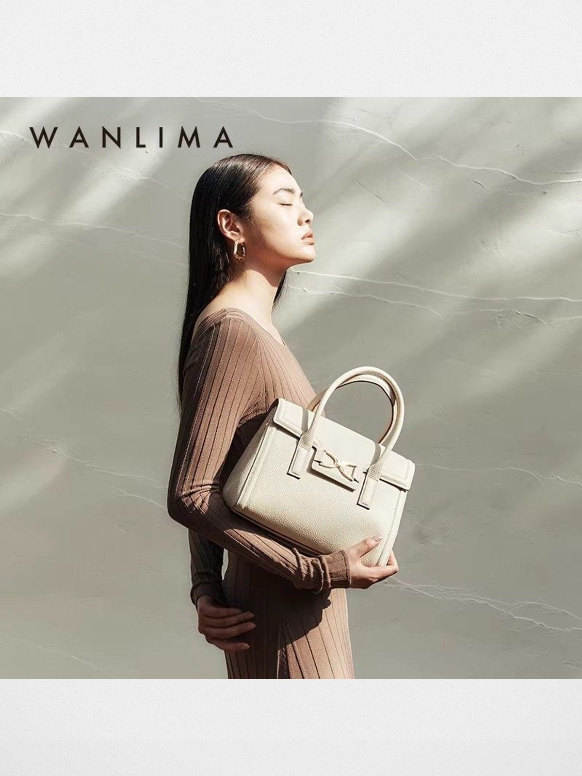 WANLIMA Cowhide Leather Top Handle Bag in White - Lifestyle