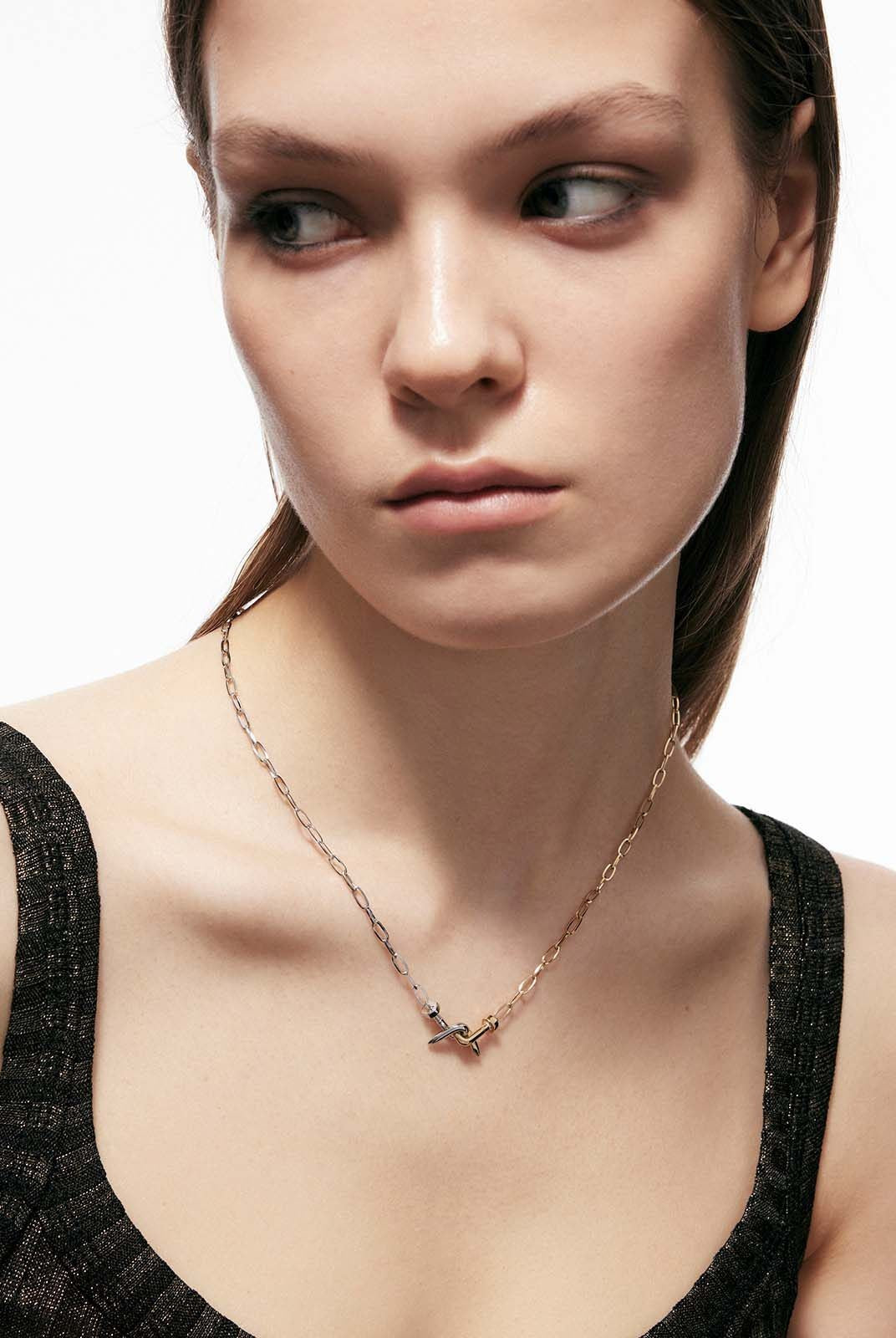 BLACKHEAD Two Tone Twisted Nail Steel Necklace in Gold - On Model