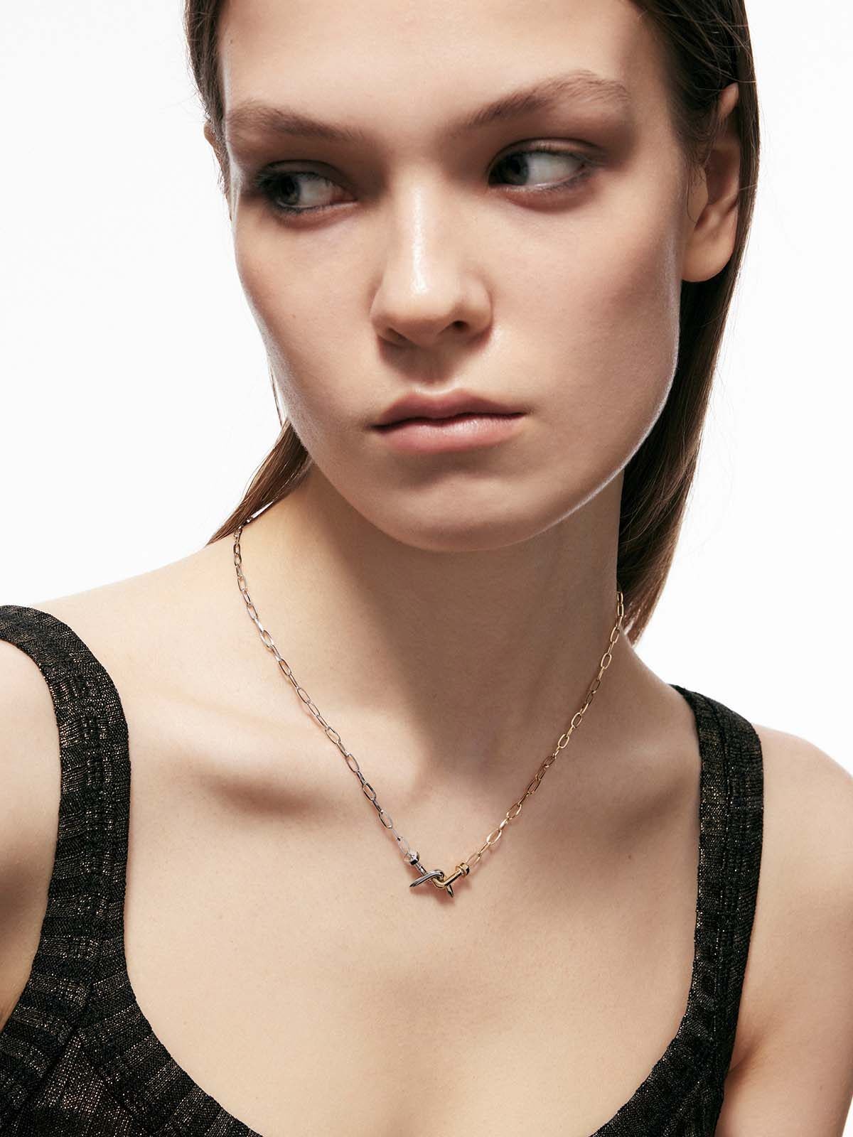 BLACKHEAD Two Tone Twisted Nail Steel Necklace in Gold - On Model