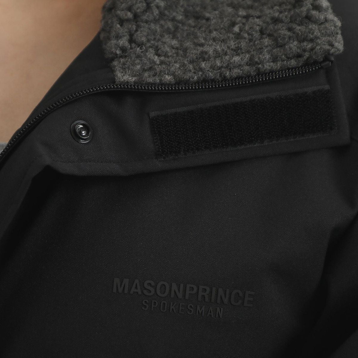 MASONPRINCE Sherpa Collar Down Puffer in Black - On Model #color_black