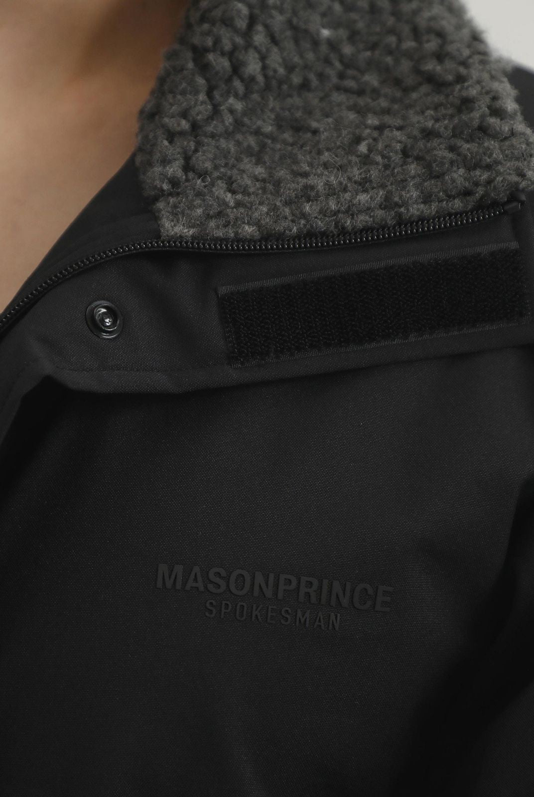 MASONPRINCE Sherpa Collar Down Puffer in Black - On Model #color_black