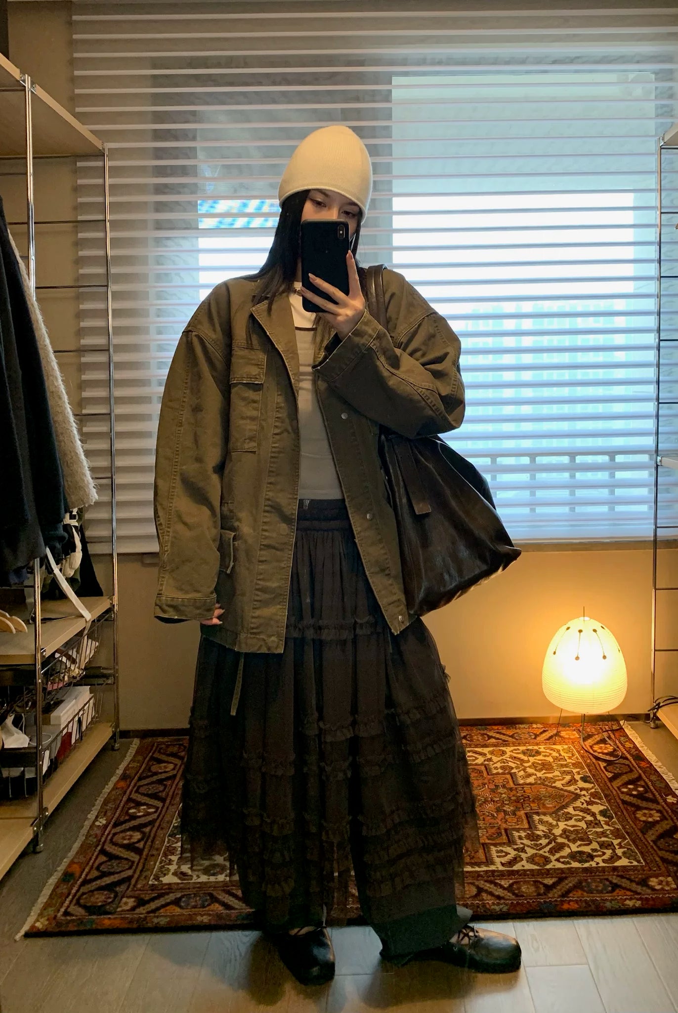 NeverSeez Tiered Ruffle Mesh Maxi Dress in Brown