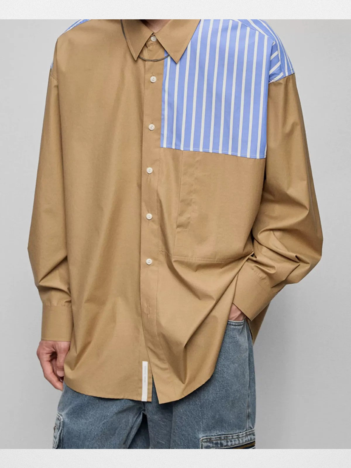 NANS Contrast Panel Oversized Cotton Shirt in Beige
