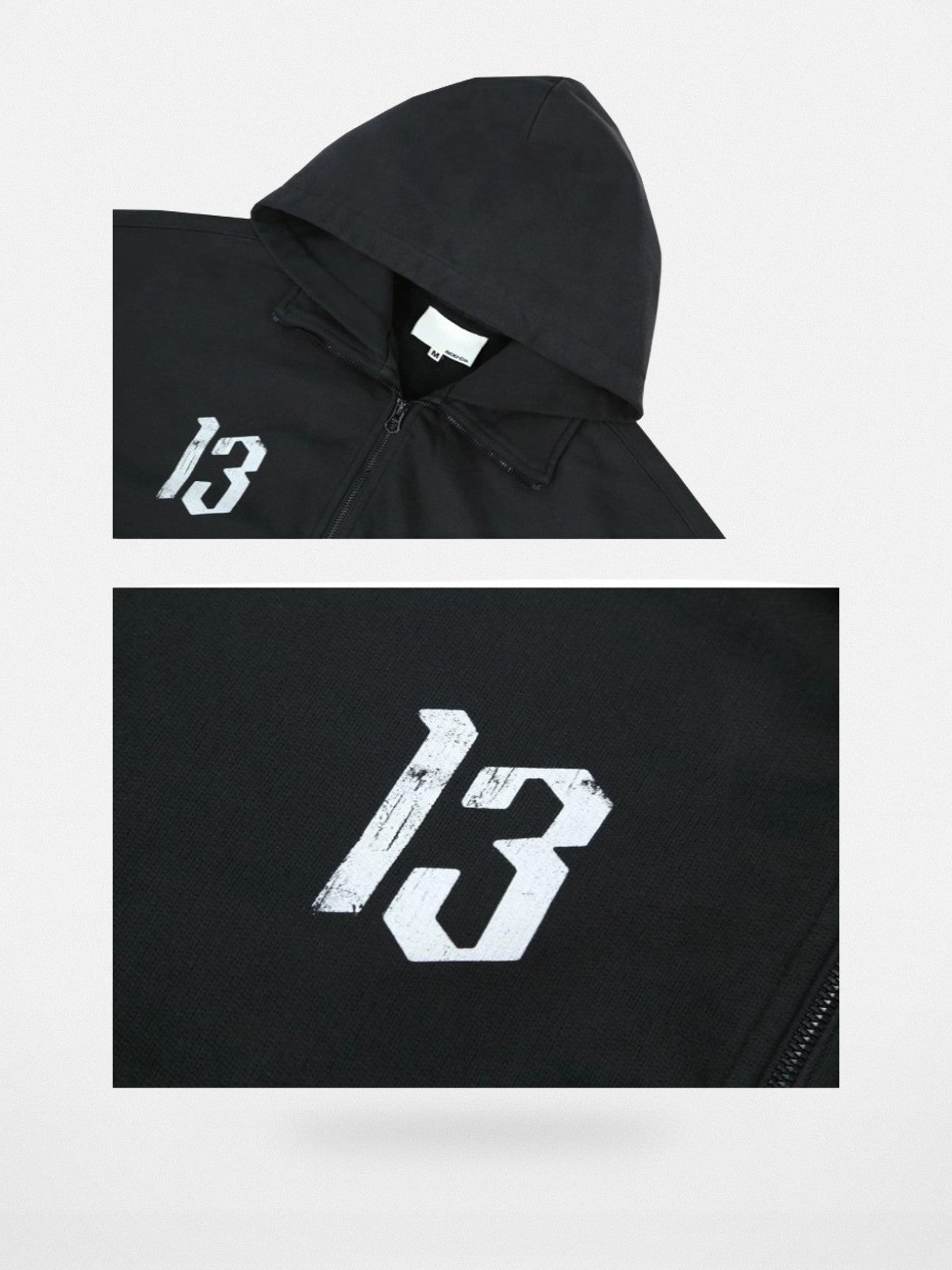 SOD Washed Layered Zip Up Hoodie in Black - Detail