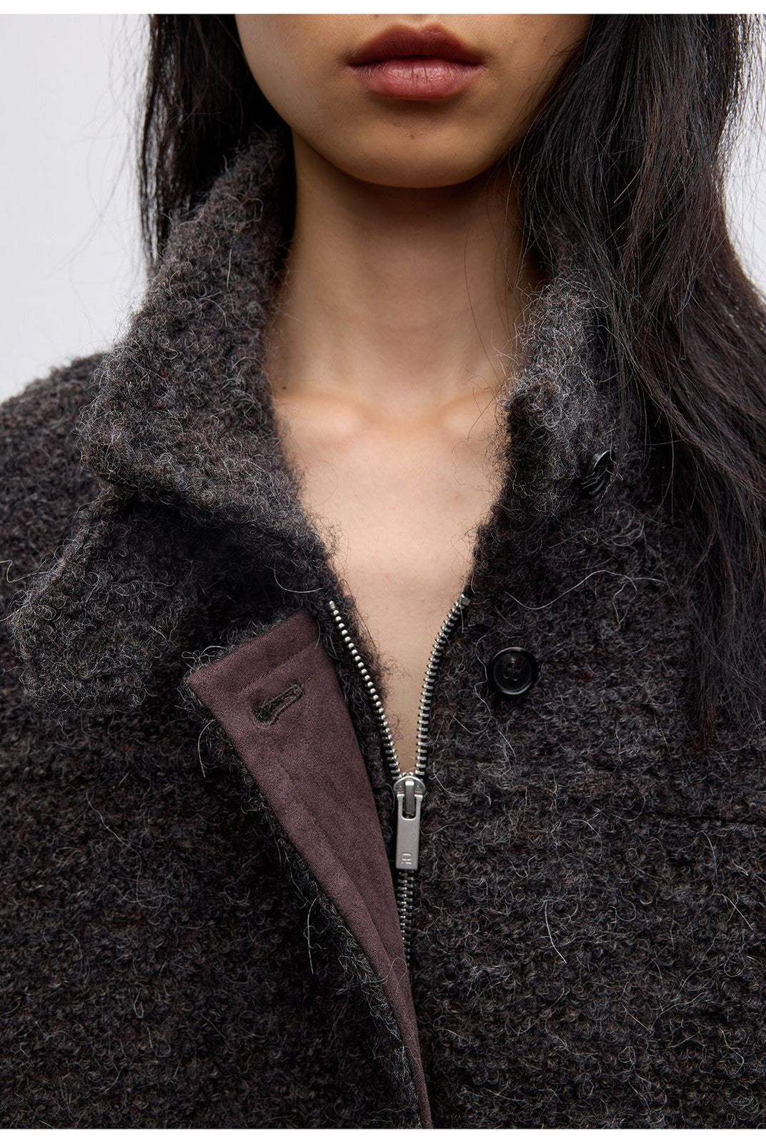 RandomPiece Alpaca Wool Blend Boucl Jacket in Gray - Detail