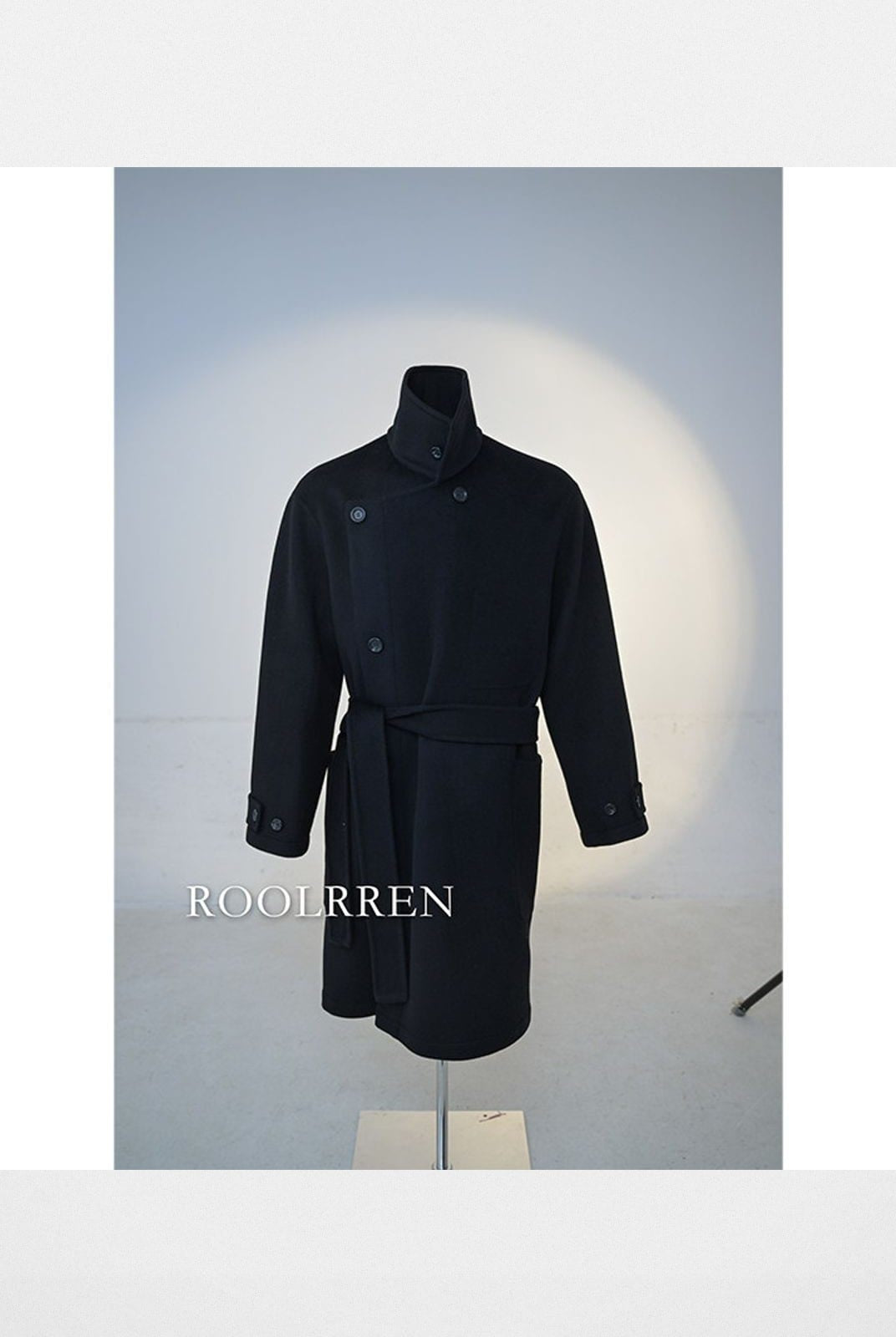 Roolrren Homme Heavyweight Double Faced Wool Coat in Black