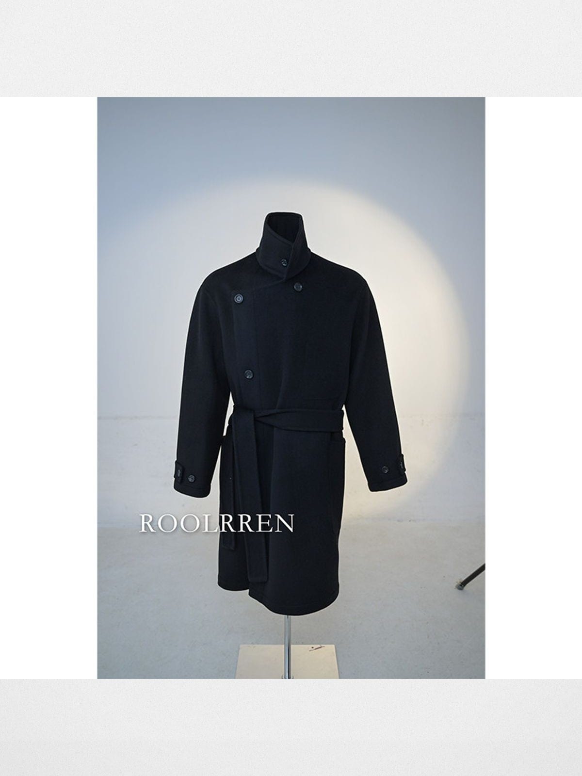 Roolrren Homme Heavyweight Double Faced Wool Coat in Black