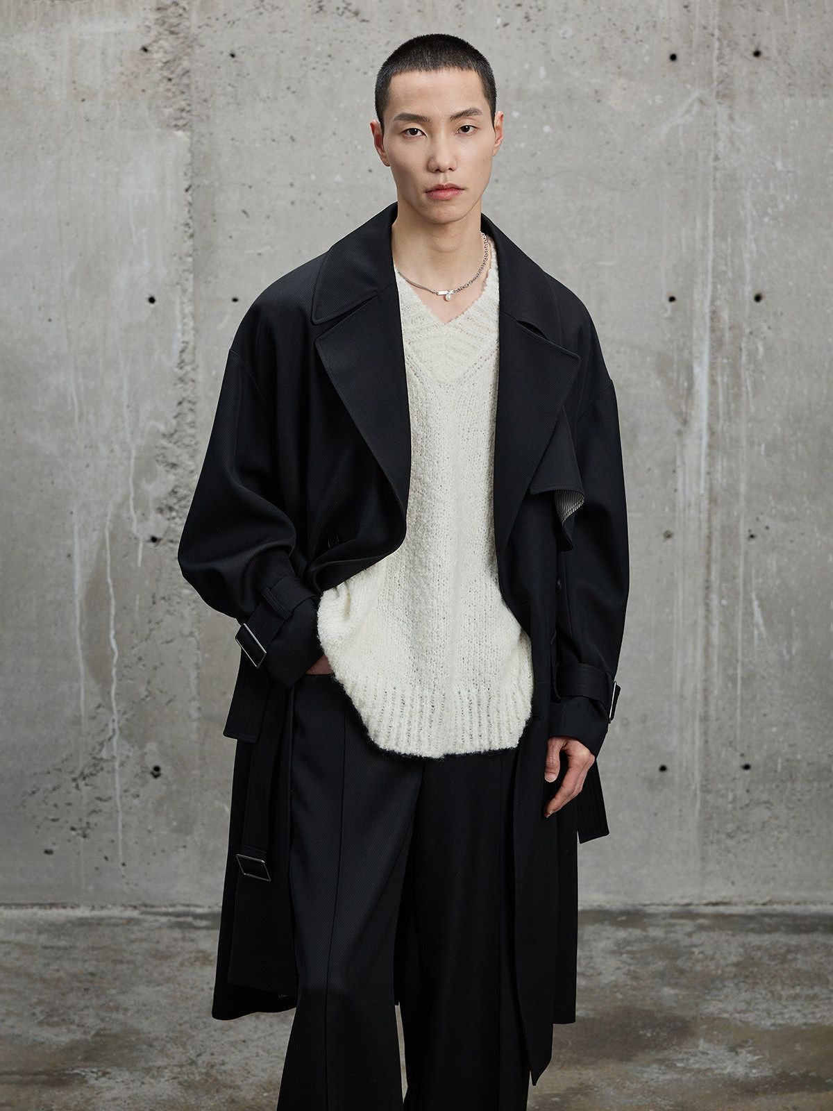 NANS Alpaca Blend Boucl Knit Polo in White - On Male Model