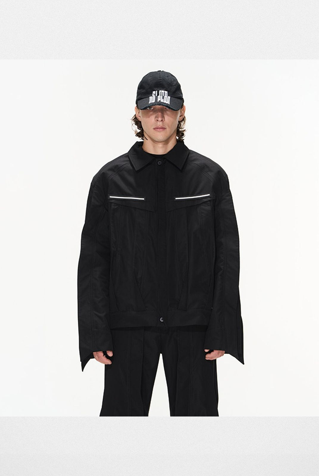 BLINDNOPLAN 3D Pleated Panel Jacket in Black - On Model