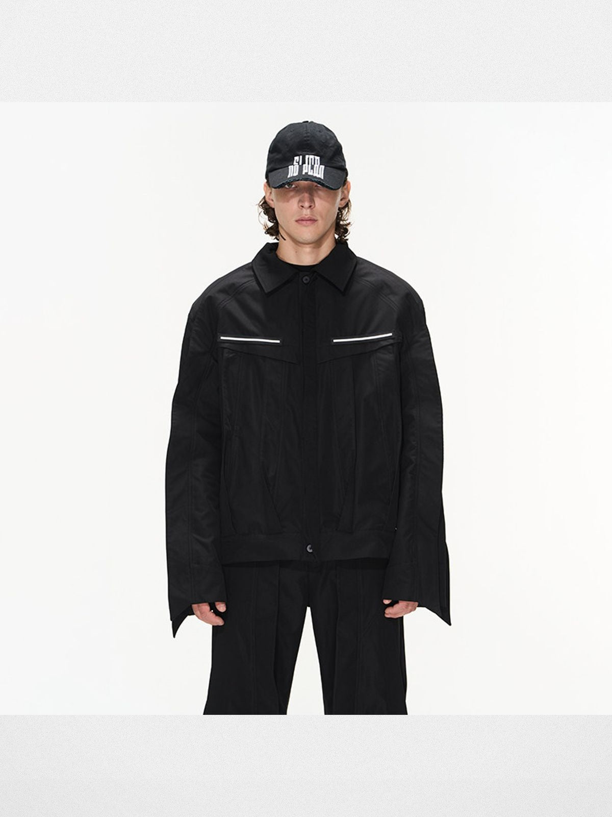BLINDNOPLAN 3D Pleated Panel Jacket in Black - On Model