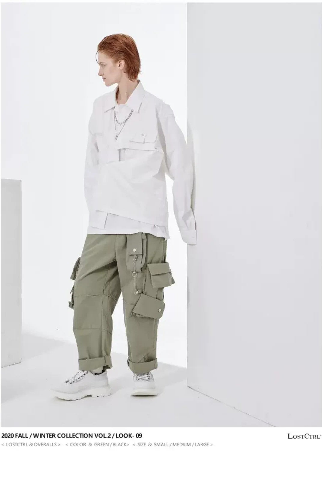 LOSTCTRL Distressed Raw Edge Cargo Pants in Olive