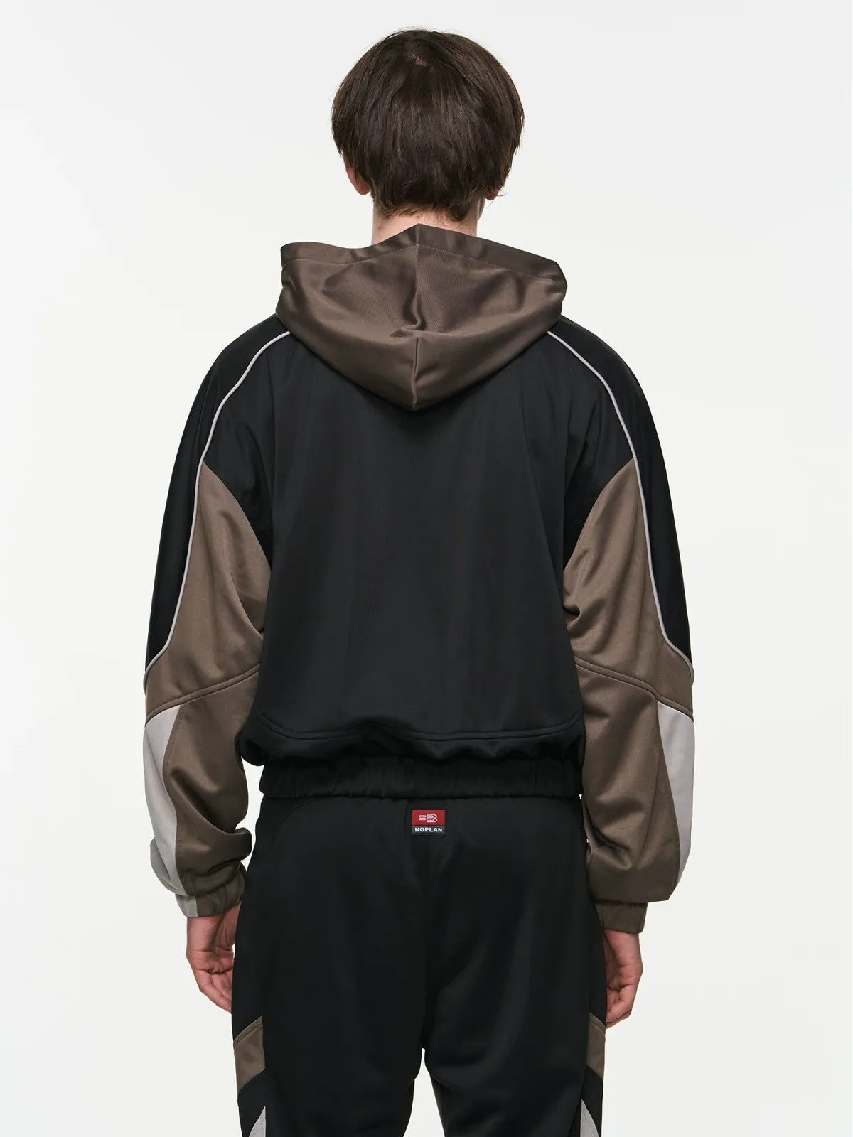 BLINDNOPLAN Retro Color Block Hooded Jacket in Brown