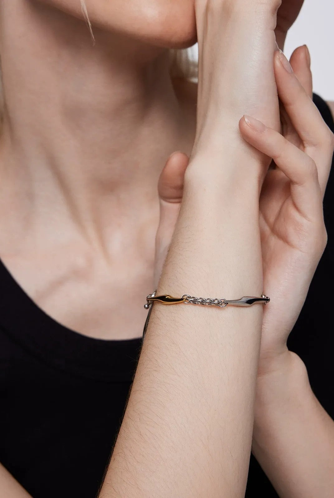 BLACKHEAD Two Tone Spliced Lightning Bracelet in Gold - On Model