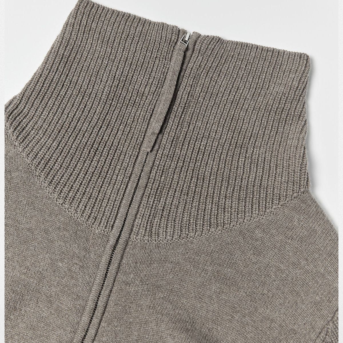 RandomPiece Merino Wool Draped Zip Cardigan in Beige - Detail