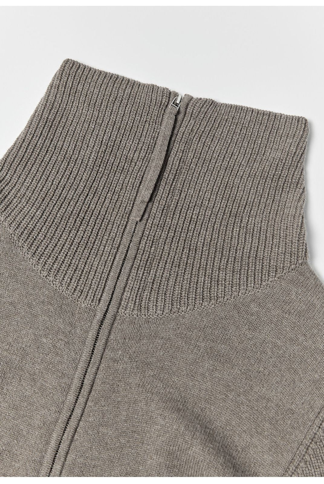 RandomPiece Merino Wool Draped Zip Cardigan in Beige - Detail