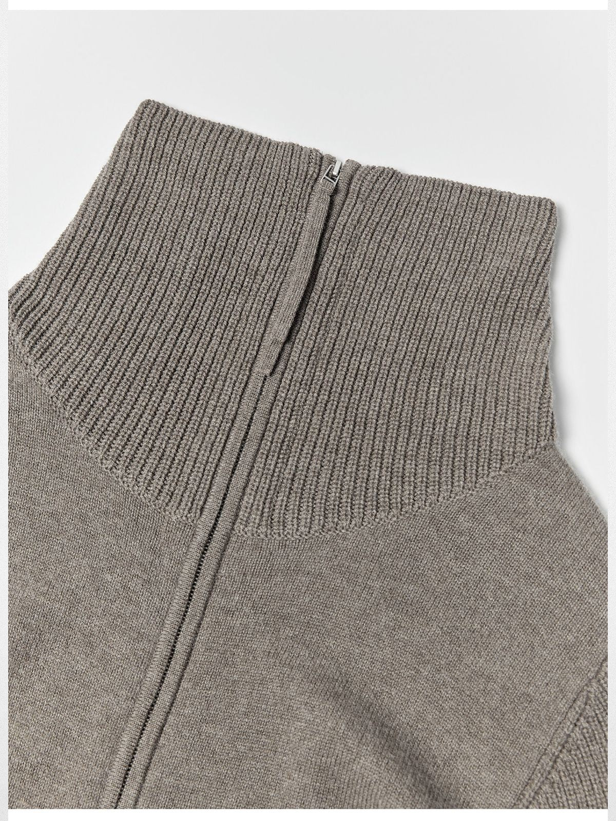 RandomPiece Merino Wool Draped Zip Cardigan in Beige - Detail