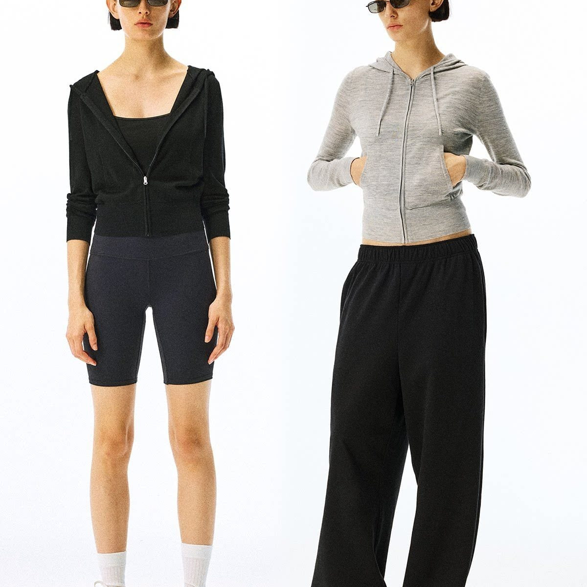 Alright then Zip Up Merino Wool Hoodie in Black - On Model