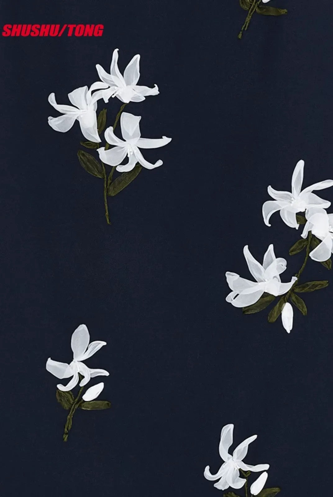 SHUSHUTONG Ribbon Embroidered Wool Skirt in Navy - Detail