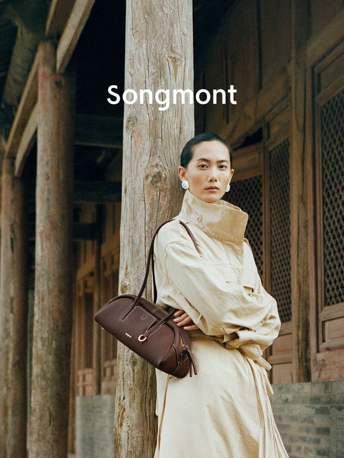 Songmont Small Nappa Leather Bowling Bag in Brown - On Model