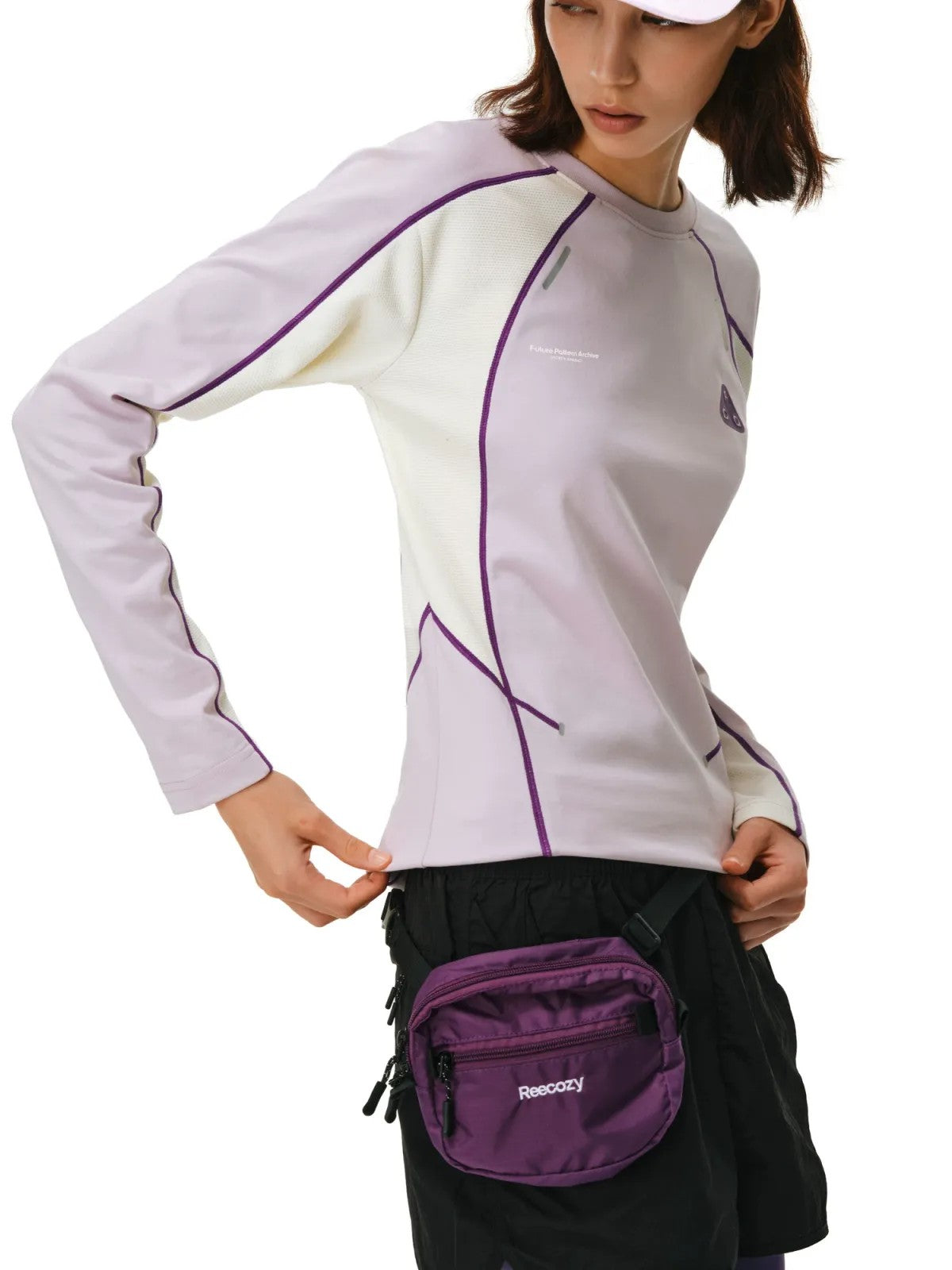 FPA Panelled Color Block Long Sleeve Tee in Lavender - On Model