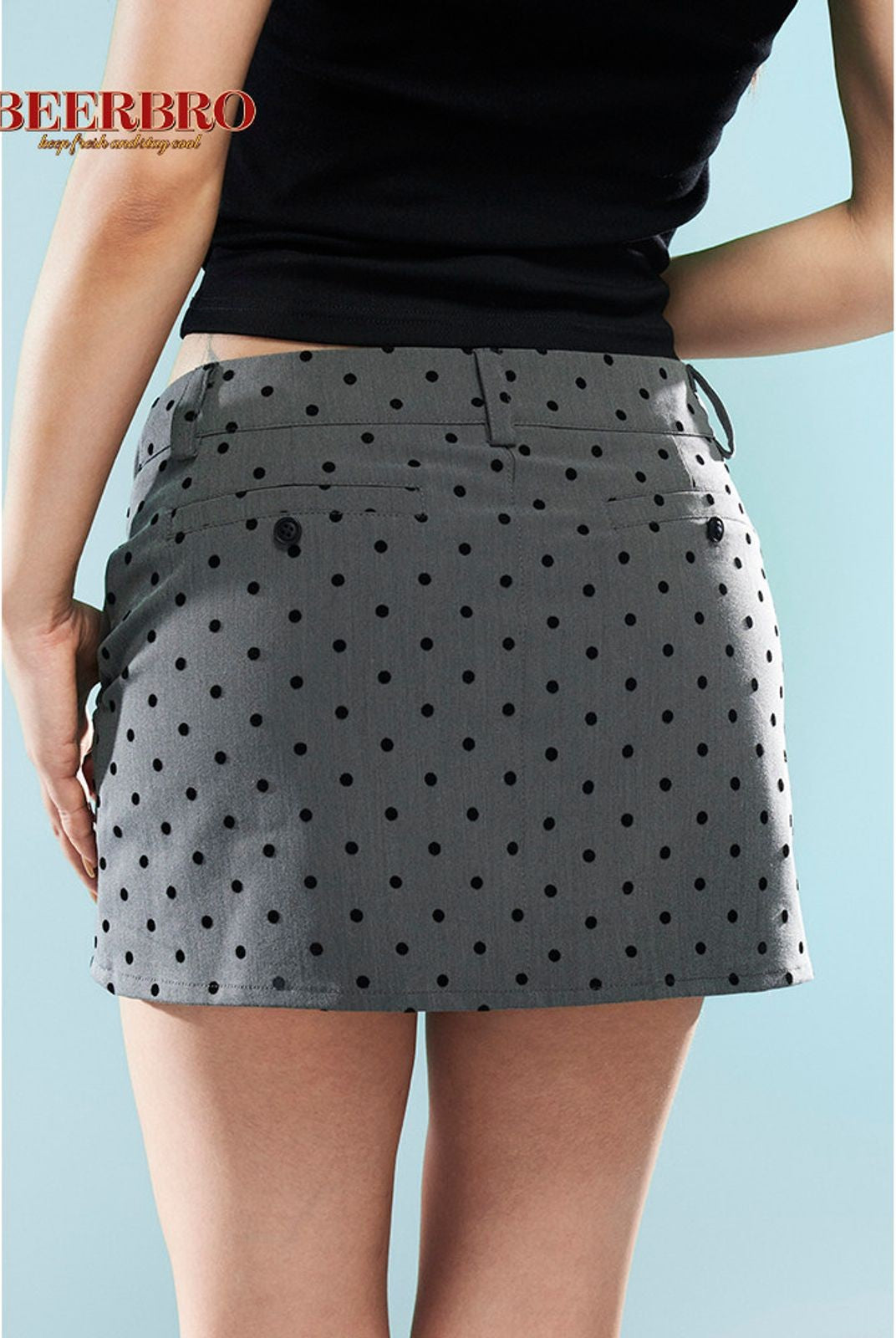 BeerBro Tailored Polka Dot Mini Skirt in Gray - On Model